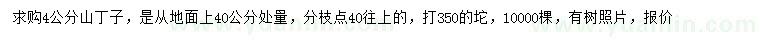 求購地面上40公分處量4公分山丁子