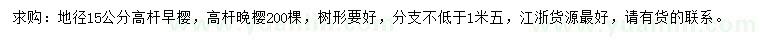 求購(gòu)地徑15公分高桿早櫻、晚櫻