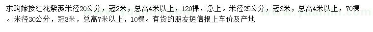 求購米徑20、25、30公分嫁接紅花紫薇