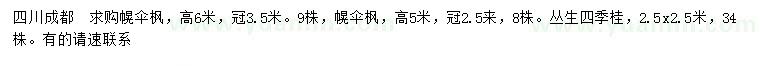 求購高5、6米幌傘楓、2.5*2.5米叢生四季桂