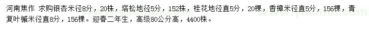 求購銀杏、塔松、桂花