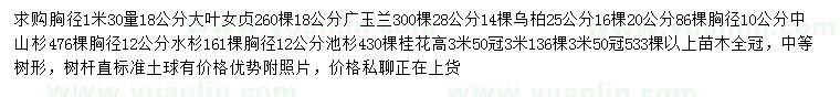 求購大葉女貞、廣玉蘭、烏桕等