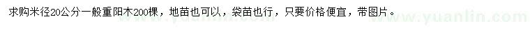 求購米徑20公分重陽木
