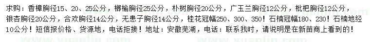 求購香樟、榔榆、樸樹等