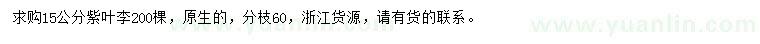 求購15公分紫葉李