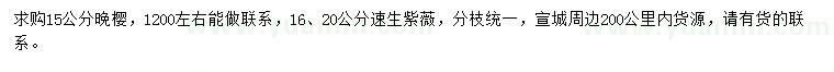 求購(gòu)15公分晚櫻、16、20公分速生紫薇