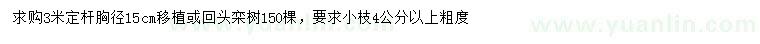 求購胸徑15公分移植或回頭欒樹