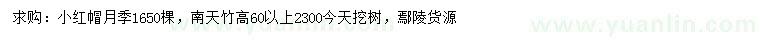 求購小紅帽月季、高60公分以上南天竹