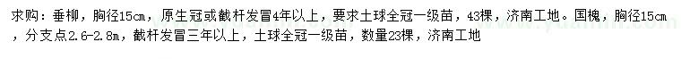 求購胸徑15公分垂柳、國槐