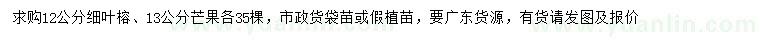 求購12公分細(xì)葉榕、13公分芒果