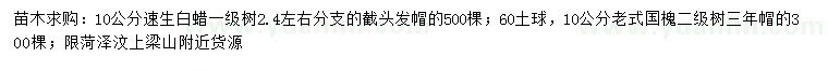 求購10公分速生白蠟、老式國槐