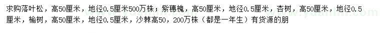 求購落葉松、紫穗槐、杏樹等