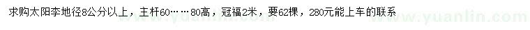 求購(gòu)地徑8公分以上太陽(yáng)李