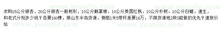 求購銀杏、鵝掌楸、美國紅楓等
