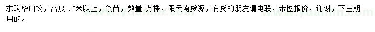 求購高度1.2米以上華山松