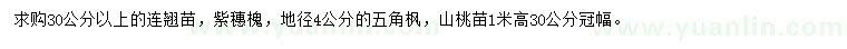 求購連翹、紫穗槐、五角楓等