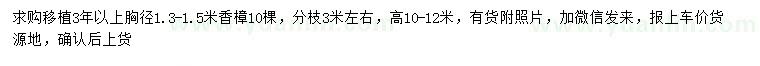 求購胸徑1.3-1.5米香樟