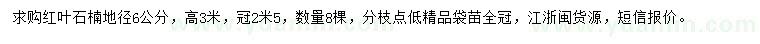 求購地徑6公分紅葉石楠
