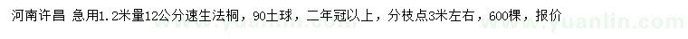 求購1.2米量12公分速生法桐