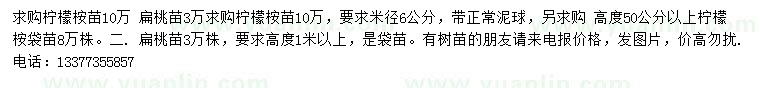 求購米徑6公分檸檬桉苗、扁桃苗