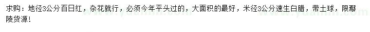 求購地徑3公分百日紅、速生白臘