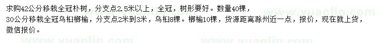 求購樸樹、烏桕、榔榆
