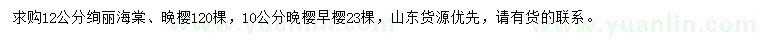 求購絢麗海棠、晚櫻、早櫻
