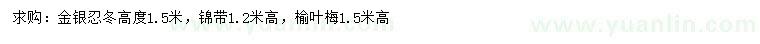 求購高度1.5米金銀忍冬