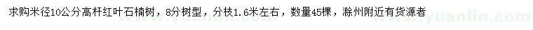求購米徑10公分高桿紅葉石楠