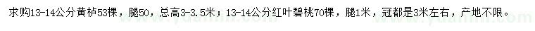 求購13-14公分黃櫨、紅葉碧桃