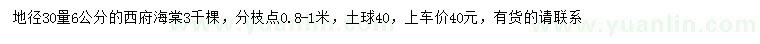 求購(gòu)30量6公分西府海棠