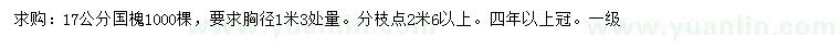 求購17公分國槐