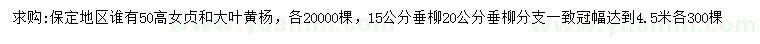 求購女貞、大葉黃楊、垂柳