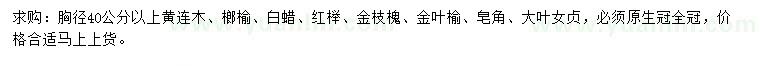 求購黃連木、榔榆、白蠟等
