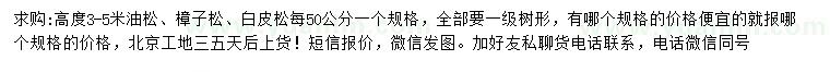 求購油松、樟子松、白皮松