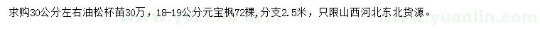 求購30公分左右油松、18-19公分元寶楓