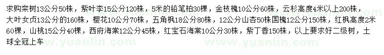 求購欒樹、紫葉李、鉛筆柏等