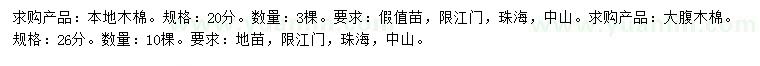 求購20公分本地木棉、26公分大腹木棉