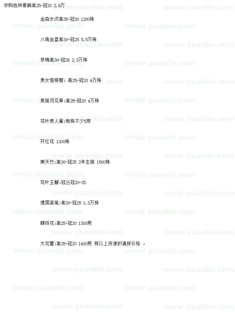 求購(gòu)色塊春鵑、金森女貞、八角金盤(pán)等