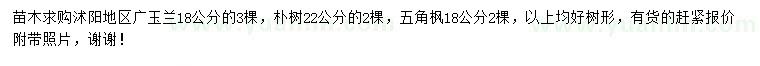 求購廣玉蘭、樸樹、五角楓