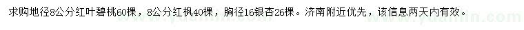 求購紅葉碧桃、紅楓、銀杏