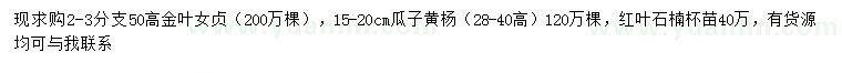 求購金葉女貞、瓜子黃楊、紅葉石楠