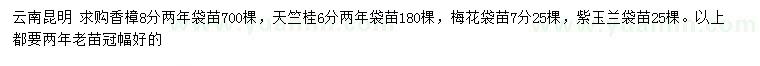 求購(gòu)香樟、天竺桂、梅花等