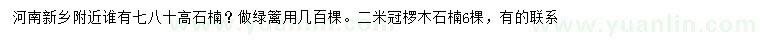 求購高70、80公分石楠、冠幅2米楞木石楠