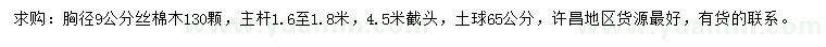 求購胸徑9公分絲棉木