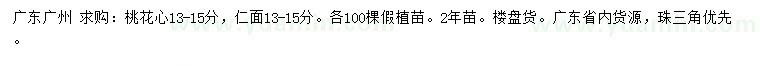 求購13-15公分桃花心、人面子