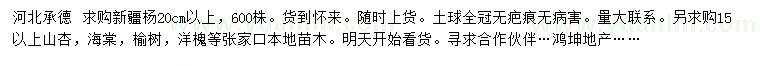 求購(gòu)新疆楊、山杏、海棠等