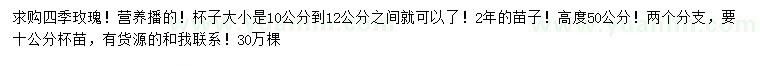 求購10-12公分四季玫瑰
