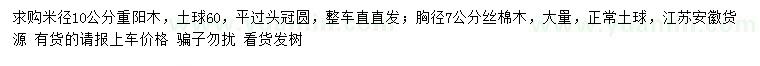 求購米徑10公分重陽木、胸徑7公分絲棉木