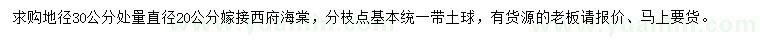 求購地徑30公分處量直徑20公分嫁接西府海棠